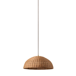 Rattan round pendant shade showing woven texture