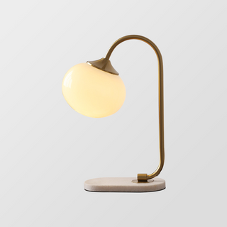 Marshmallow metal lamp setting — glass shade wide view