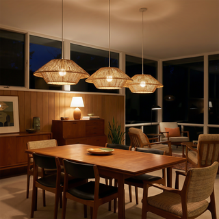Japanese Pendant Lamp – Handcrafted Braided Metal Shade with Warm Ambient Light