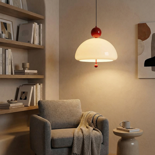 Creamy Glass Pendant Light – Modern LED Bedroom Lamp with Iron Finish Fixture