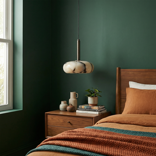 Natural Stone Pendant Light – Black Bedroom Lighting with Metallic Iron Finish