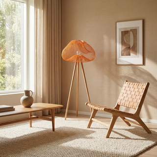 Bamboo Rattan Floor Lamp – Natural Tripod Design with Warm LED Lighting for Living Room