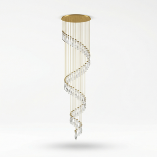 Golden Metal Suspension - Luxury Pendant Lamp with Sparkling Cut Crystals & Warm Ambient Light