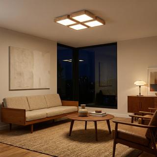 Natural Wood Ceiling Light – Rectangular LED Lamp With Soft Ambient Lighting