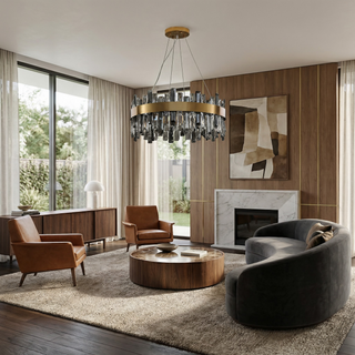 Gold Crystal Chandelier – Modern Circular Pendant Light with Adjustable LED