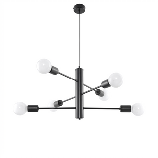 Lustre noir industriel – Suspension symétrique à 6 lumières pour l'éclairage du salon