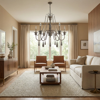 White Wooden Chandelier – Vintage Rustic Light Fixture for Living Room Lighting