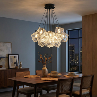 Designer Chandelier – Modern Frosted Glass Light With Soft Ambient LED Lighting