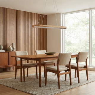 Natural Wood Pendant Light – LED Warm Ambiance Lighting for Dining Room