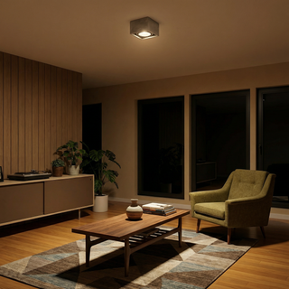 Plafonnier en béton gris – Luminaire industriel compact et minimaliste pour plafonds bas