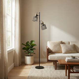 Black Floor Lamp – Aluminum LED Double Head Lamp | Adjustable Reading Light