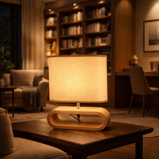 Fabric Wood Lamp – Natural Wood Bedside Lamp With Soft Ambient Light