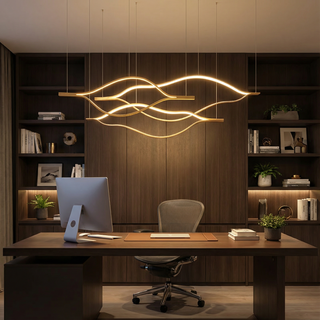 Postmodern Chandelier | Gold Aluminum LED Fixture with Remote Control Lighting