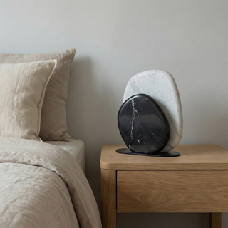 Minimalist Bedside Lamp – Soft LED Lighting | Stone and Metal Accent Lighting