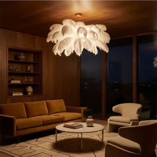 Ostrich Feather Chandelier – White Feather Luxury LED Living Room Light