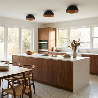 Modern Ceiling Light – Black Metal & Wood Dimmable LED Fixture by Lumavera