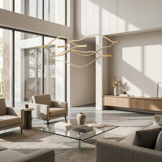 Postmodern Chandelier | Gold Aluminum LED Fixture with Remote Control Lighting