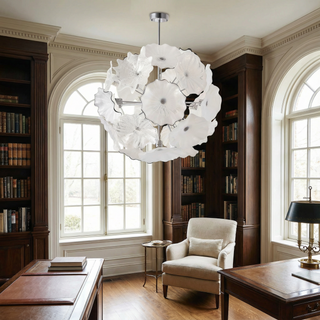 Murano Glass Chandelier – Handcrafted White Floréade With Soft Light Diffusion