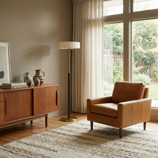 Glass Wood Floor Lamp – Modern Living Room Lamp With Soft LED Lighting