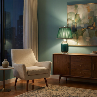 Metallic Table Lamp – Emerald Green Lamp with Soft Ambient Lighting for Living Room