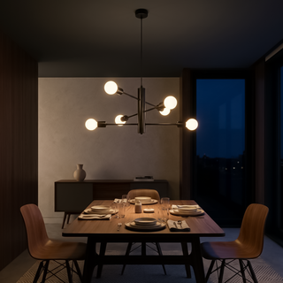 Lustre noir industriel – Suspension symétrique à 6 lumières pour l'éclairage du salon