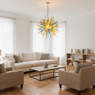 Murano Glass Chandelier – Multicolored Blown Glass Lighting With Stalactite Spikes