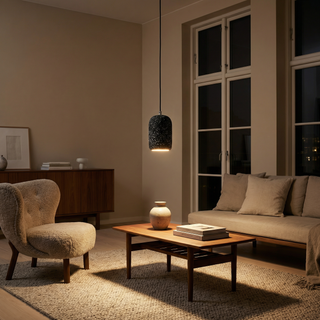 Vintage Pendant Light - Industrial Pendant Lamp with Cement Lampshade & Warm LED