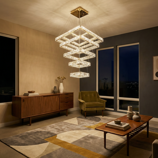 Modern Crystal Chandelier – Elegant LED Ceiling Lamp with Remote Control