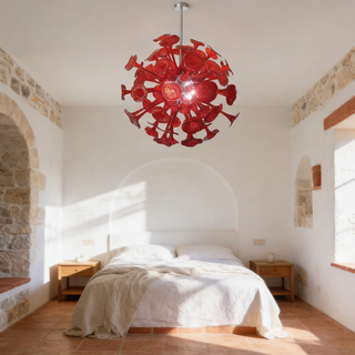 Red Glass Chandelier – Handcrafted Blown Glass Lighting | Elegant Ceiling Light