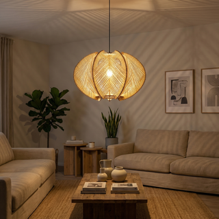 Bamboo Wood Pendant Light – Nordic Pendant Light With Adjustable Cord & Warm Ambient Lighting