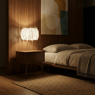 Golden White Table Lamp – Elegant Gold Feather Design Lamp with Soft Warm Light