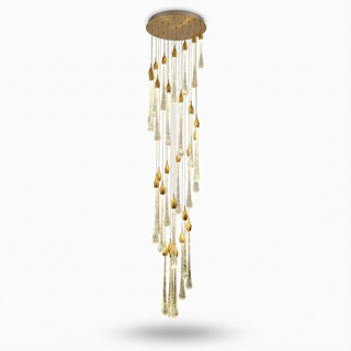 Gold Crystal Chandelier – Modern Staircase Lighting With LED Fixture
