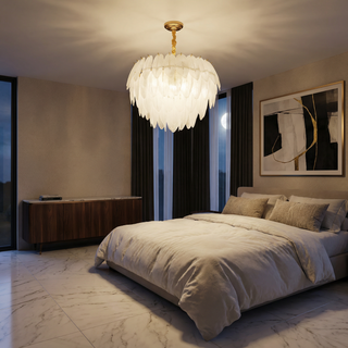 Modern Chandelier | Frosted Glass Ceiling Light Fixture - LED Bulb Included