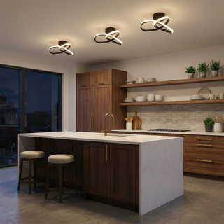 Contemporary Ceiling Light – Double Panel LED Fixture | Modern Curved Metal Lamp