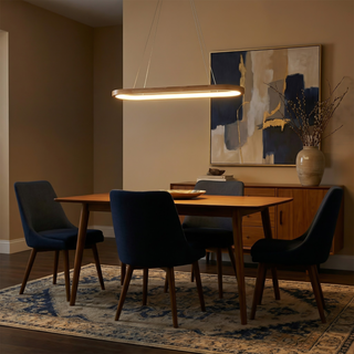 Natural Wood Pendant Light – LED Warm Ambiance Lighting for Dining Room