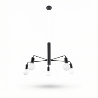 Lustre industriel noir – Suspension moderne à 5 ampoules pour éclairage de salon