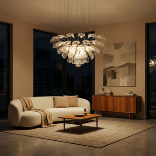 Modern Crystal Chandelier – Adjustable Brightness LED Steel Fixture for Living Room