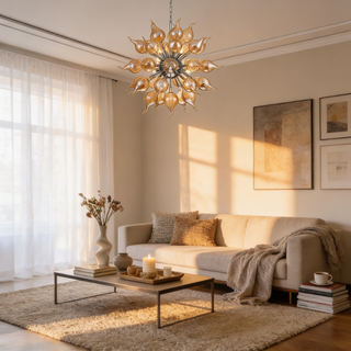 Sputnik Chandelier - Orbistar Brown Blown Glass Light With Adjustable Chain & LED Fixture