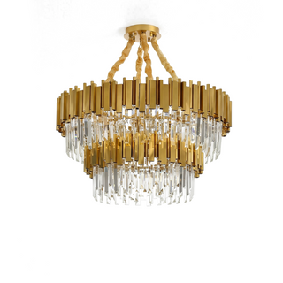 Crystalline Pendant Light – Golden Chandelier with Transparent Crystal Decor