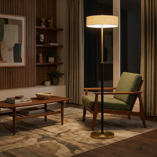 Glass Wood Floor Lamp – Modern Living Room Lamp With Soft LED Lighting