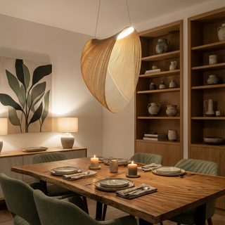 Bamboo Pendant Lamp – Adjustable LED Hand Woven Light for Living Room & Dining