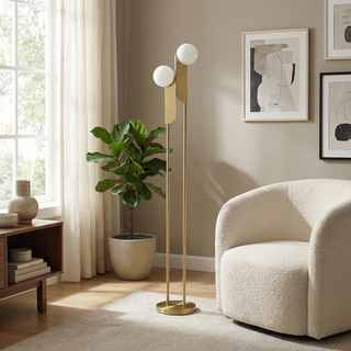 Glass Floor Lamp – Modern Floor Lamp with Gold Finish & LED Lighting