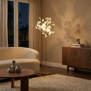 Metal Floor Lamp – Ginkgo Leaf Art Deco Lighting | Durable Plated Iron Lamp