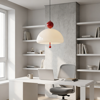 Creamy Glass Pendant Light – Modern LED Bedroom Lamp with Iron Finish Fixture