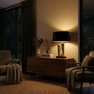 Visual Comfort Lamp – Modern Table Lamp with Gold Finish & Sculptural Black Design