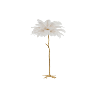 Lampadaire plume – Lampe artisanale en plumes d'autruche avec base en métal | Éclairage d'ambiance élégant