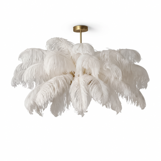 Ostrich Feather Chandelier – White Feather Luxury LED Living Room Light