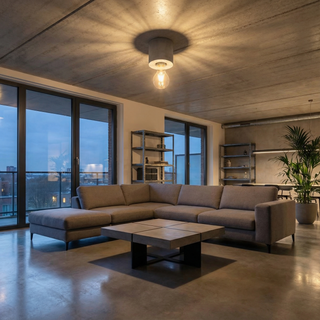 Gray Concrete Ceiling Light – Modern Living Room Lighting Fixture | Minimalist Design