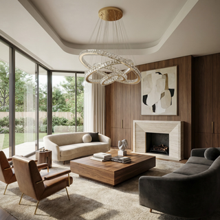 Layered Ring Chandelier – Modern Adjustable Height Lighting Sculpture in Black or Gold