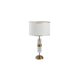 Lampe de chevet – Abat-jour élégant en tissu blanc et base en métal doré avec éclairage doux et chaleureux